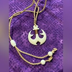15 Inch Bone Carved Anchor Necklace